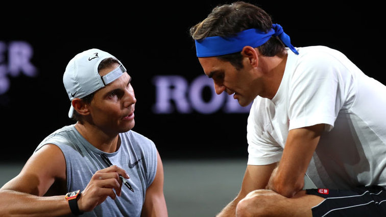 Rafael Nadal and Roger Federer in Geneva on Thursday