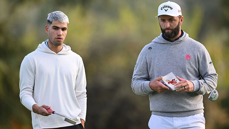 Carlos Alcaraz mit Landsmann Jon Rahm beim ProAm rund um die Spanish Open Carlos Alcaraz mit Landsmann Jon Rahm beim ProAm rund um die Spanish Open
