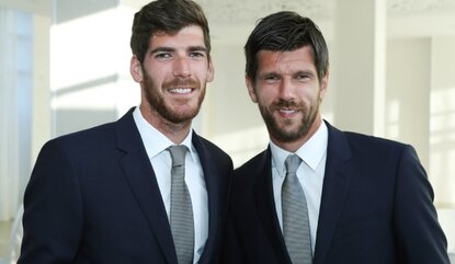 KIEV,UKRAINE,13.JUL.16 - TENNIS - ITF, Davis Cup, Ukraine vs Austria, preview, Official Dinner. Image shows Gerald Melzer and Juergen Melzer (AUT). Photo: GEPA pictures/ Matthias Hauer