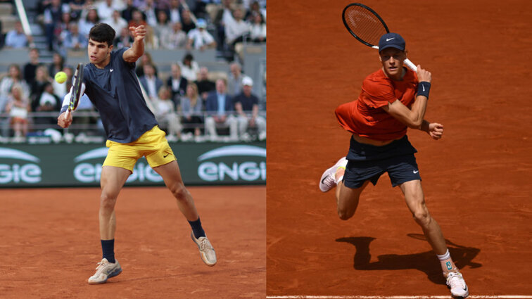 Carlos Alcaraz und Jannik Sinner spielen um den Einzug in das Finale von Paris. Carlos Alcaraz und Jannik Sinner spielen um den Einzug in das Finale von Paris.