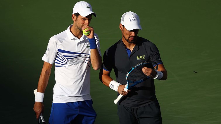 Novak Djokovic and Fabio Fognini in Indian Wells