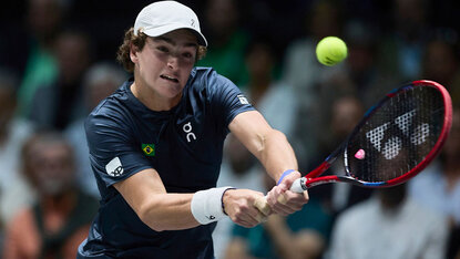 Joao Fonseca beim Davis Cup im brasilianischen Trikot Joao Fonseca beim Davis Cup im brasilianischen Trikot