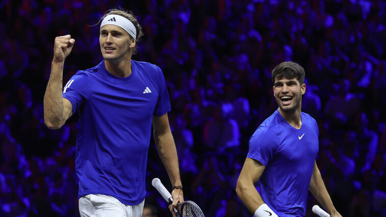Alexander Zverev und Carlos Alcaraz beim Laver Cup 2024 in Berlin Alexander Zverev und Carlos Alcaraz beim Laver Cup 2024 in Berlin