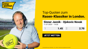 Jannik Sinner ist bei interwetten gegen Novak Djokovic solider Favorit