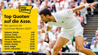 Das sind die interwetten-Topquoten für das ATP-Masters-1000-Turnier in Cincinnati. Das sind die interwetten-Topquoten für das ATP-Masters-1000-Turnier in Cincinnati.