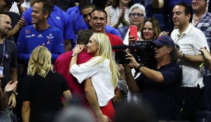 NEW YORK, NY - SEPTEMBER 11: Stan Wawrinka of Switzerland celebrates with his girl friend Donna Vekic after defeating Novak Djokovic of Serbia with a score of 6-7, 6-4, 7-5, 6-3 during their Men's Singles Final Match on Day Fourteen of the 2016 US O...
