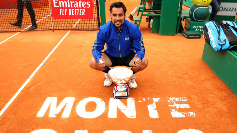 Fabio Fognini mit seiner wertvollsten Tennis-Trophäe 2019 Fabio Fognini mit seiner wertvollsten Tennis-Trophäe 2019