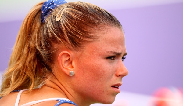 KEY BISCAYNE, FL - MARCH 22: Camila Giorgi of Italy during her straight sets defeat in her first round match against Madison Brengle of the United States during the Miami Open Presented by Itau at Crandon Park Tennis Center at Crandon Park Tennis C...
