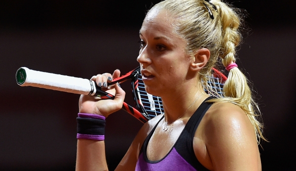 STUTTGART, GERMANY - APRIL 18: Sabine Lisicki of Germany reacts during her match against Timea Babos of Hungary during Day 1 of the Porsche Tennis Grand Prix at Porsche-Arena on April 18, 2016 in Stuttgart, Germany. (Photo by Dennis Grombkowski/Bon...