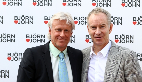 Wimbledon tennis legends Bjorn Borg and John McEnroe attend a photocall at Wimbledon Park on July 1, 2011 in Wimbledon, England. Borg and McEnroe teaming up to launch a limited edition underwear collection.