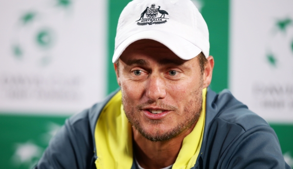 SYDNEY, AUSTRALIA - SEPTEMBER 18: Captain of Australian Lleyton Hewitt speaks to the media during the Davis Cup World Group playoff between Australia and Slovakia at Sydney Olympic Park Tennis Centre on September 18, 2016 in Sydney, Australia. (Pho...