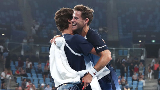 Guido Pella celebrates Diego Schwartzman - and rightly so