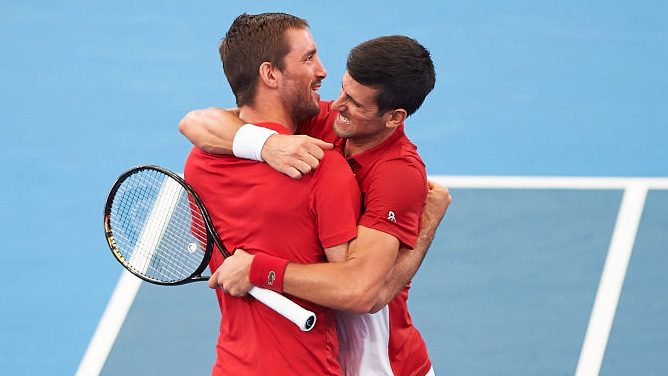 Viktor Troicki and Novak Djokovic were allowed to celebrate in Sydney