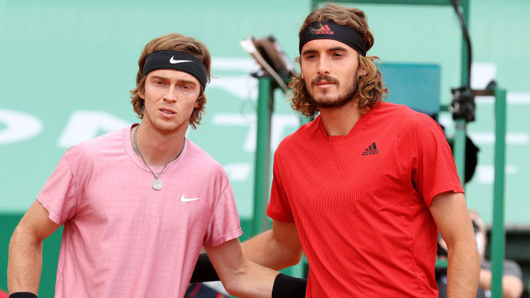 Andrey Rublev and Stefanos Tsitsipas on Sunday in Monte Carlo