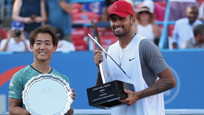 Yoshihito Nishioka and Nick Kyrgios each had to fend off match points en route to the Washington final