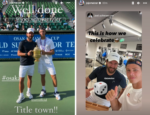 Gute Stimmung bei Joel Schwärzler und Coach Jürgen Melzer bei Instagram.