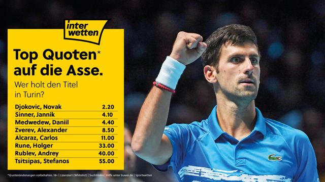 Das sind die Topquoten von interwetten für die ATP Finals 2023 Das sind die Topquoten von interwetten für die ATP Finals 2023