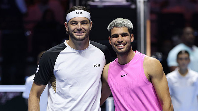 Taylor Fritz und Carlos Alcaraz zuletzt beim Six Kings Slam in Saudi-Arabien Taylor Fritz und Carlos Alcaraz zuletzt beim Six Kings Slam in Saudi-Arabien